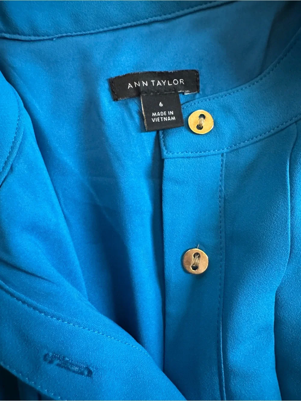 Ann Taylor Blue Shirt Dress Sleeveless Pleated Button Front Belted Lined 6